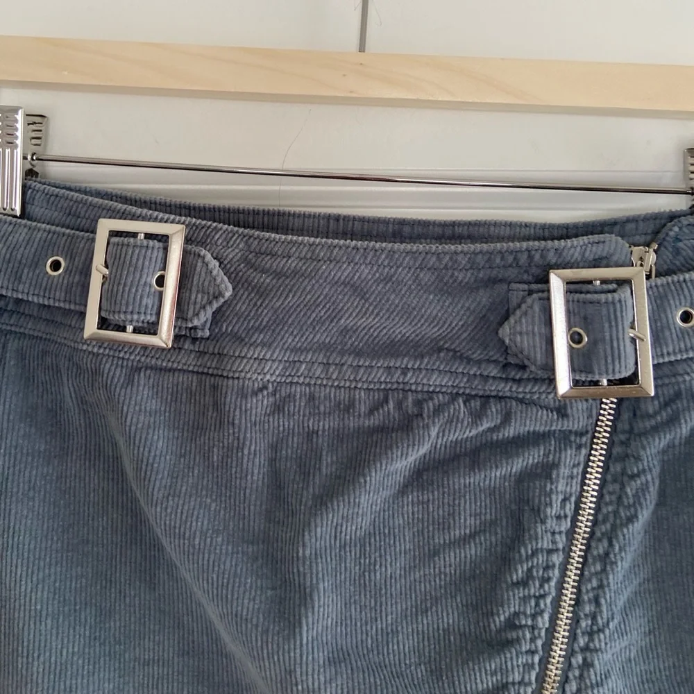 Urban Outfitters Corduroy Skirt Y2K Moto Mini Gray Zipper Buckles Grunge Size M
